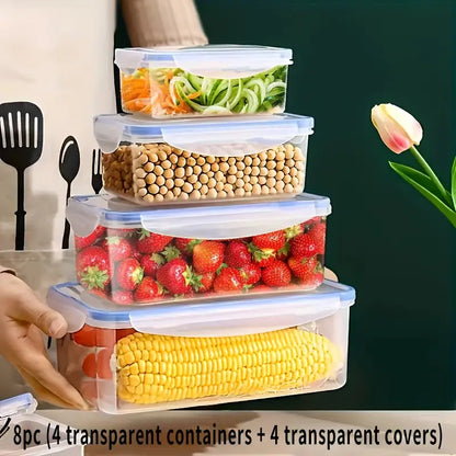 8pcs Set of Transparent Multi-Compartment Sealed Grain Storage Containers with Lids