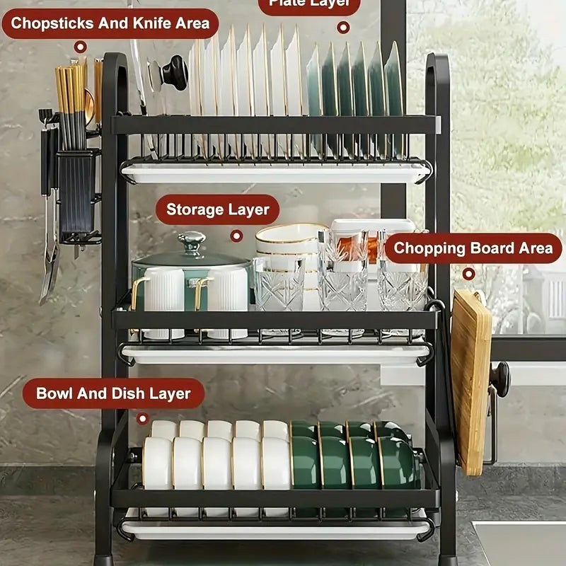 Large 3-Tier Heavy-Duty Iron Kitchen with Multi-Tier Shelving